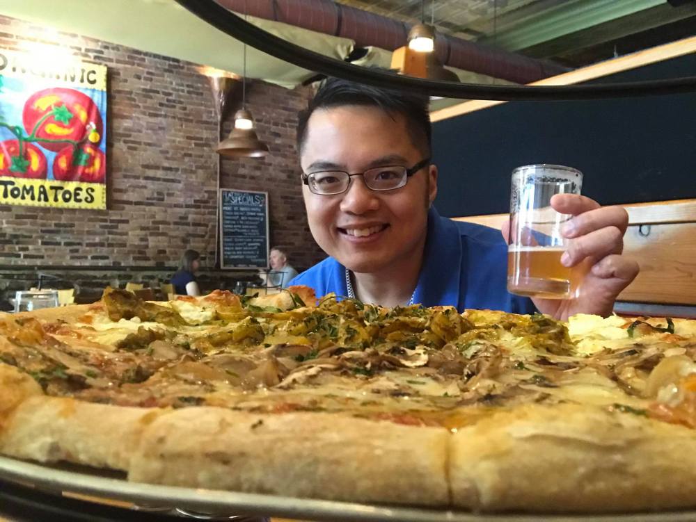 Henry with IPA and pizza